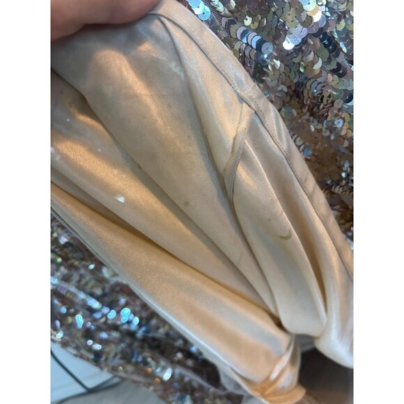 Mac Duggal Fabulouss Gown Size 24W Gold Sequins Column V Neck Back Train Formal - Picture 13 of 14